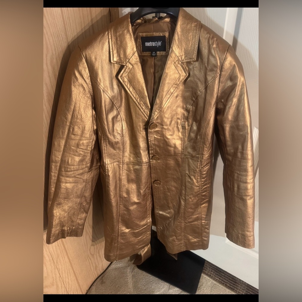 Metrostyle Brown Leather Jacket with Belted Waist